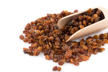 Sweet raisins on white