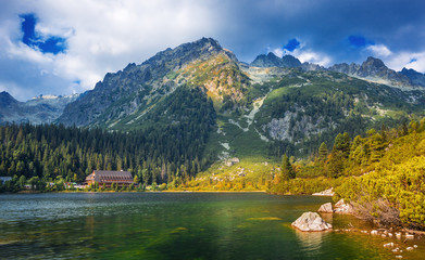 Poprad lake,famous and very popular destination in High Tatras national park, Slovakia