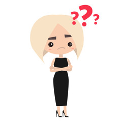 Platinum blonde lady is asking a question / Editable vector illustration