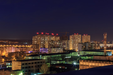 Night cityscape view to urban modern apartment buildings in Voronezh
