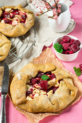 Apple raspberry tart pie with shortcrust pastry