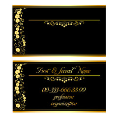 Two business cards with gold orchids