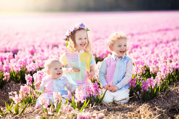 Kids playing in flower field