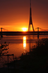Fototapeta na wymiar Summer sunset over the river Daugava