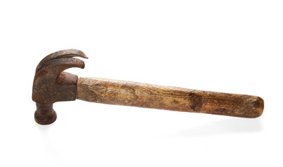 Old hammer isolated on white