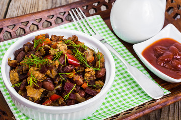 Red beans with meat for Mexican
