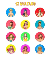 Crédence de cuisine en verre imprimé Pop Art Collection d& 39 avatars féminins vectoriels pop art pour compte dans les réseaux sociaux