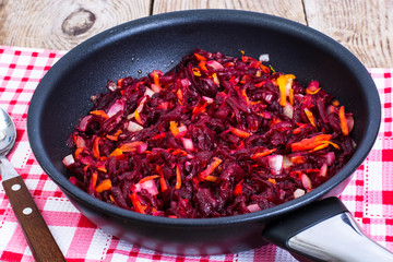 Beets, carrots, onions stewed with spices