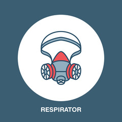 Gas mask, respirator flat line icon. Vector logo for personal protective equipment store. Health protection thin linear sign.