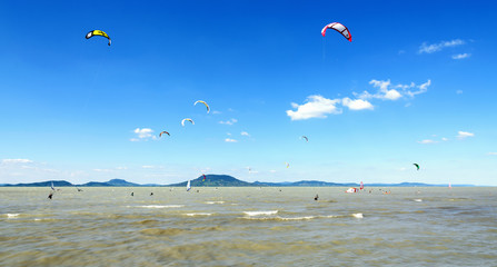 Kitesurfing on Lake Balaton on August 2016, Hungar