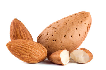 almond nuts isolated on white background close-up macro