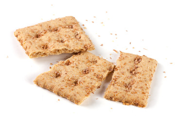 the broken grain crispbreads isolated on white background