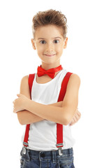 Fototapeta premium Cute little boy on white background