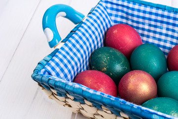 Easter, color painted eggs on white boards