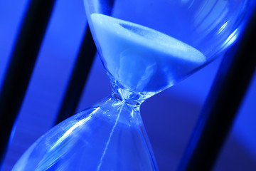 Hourglass with white sand, closeup