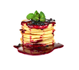 Delicious pancakes on white background
