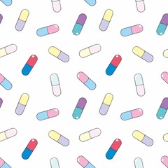 Pills. Colorful seamless pattern. Vector