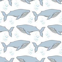 Whales. Vector seamless pattern on a white background