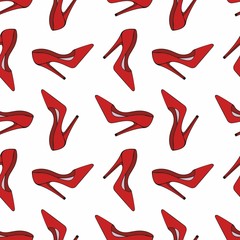 Red shoes. Decorative seamless background