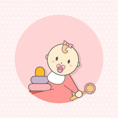 Faces Avatar in circle. Infant girl. Vector illustration. Flat style.
