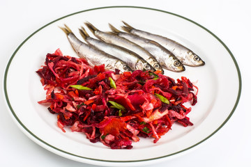 Sprats and vegetable salad