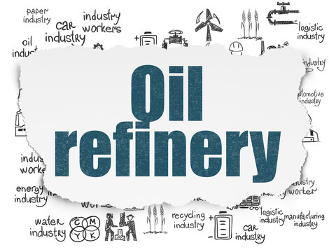 Manufacuring concept: Oil Refinery on Torn Paper background