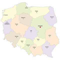 Map of Poland with cities and provinces