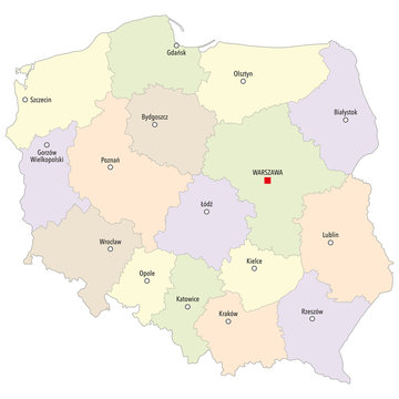 Fototapeta Map of Poland with cities and provinces