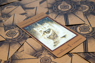 Tarot card The High Priestess. Labirinth tarot deck. Esoteric background.