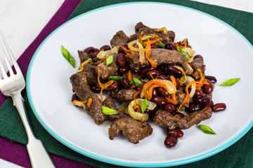 Beef liver, onions, carrots fried