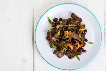 Beef liver, onions, carrots fried