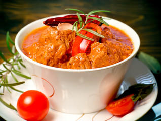 Beef goulash - stew in bowl on table