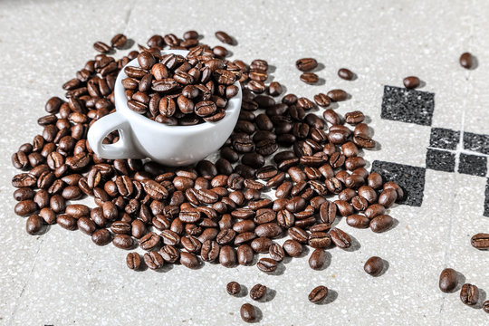 cup of black coffee grains