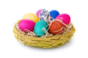 Fototapeta na wymiar Easter eggs in backet isolated on white.