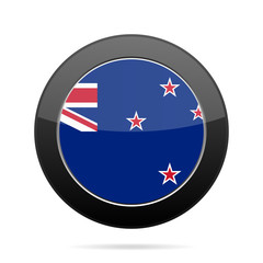 Flag of New Zealand. Shiny black round button.