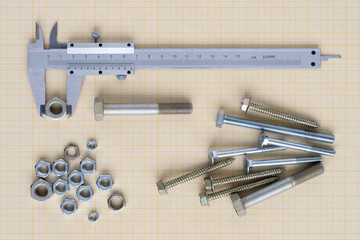 Set of tools on graph paper