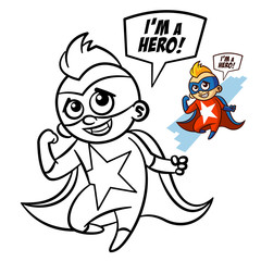 Superhero Boy Coloring Book. Comic character isolated on white background