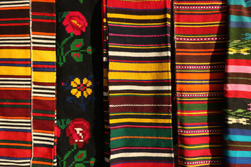 Colorful rug in the Rhodope village of Shiroka Luka, Bulgaria