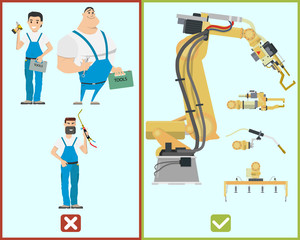 In the future there will be more profitable to build automated production than to hire people. Replacing the people on the robots. Vector illustration