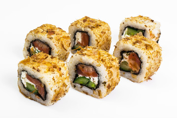 Japanese food rolls with fish and avocado