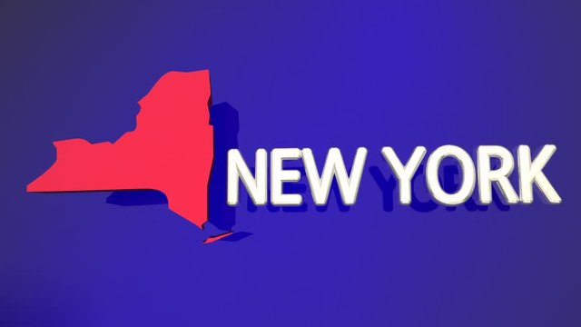 New York Red State Map NY Word Name 3d Animation