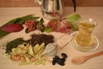 glass cup of linden tea