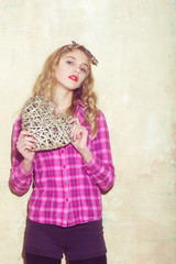 Fototapeta premium Pretty girl with wicker heart for valentines day