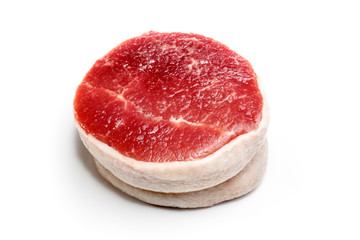 Fillet steak of beef with bacon (Tornado) on a white background. Not isolated.