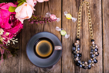 Jewelry necklace of colored beads