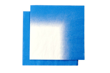 Two blue white paper napkins on white