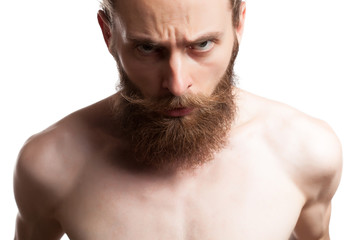 Naklejka premium Cool man with long beard in studio photo