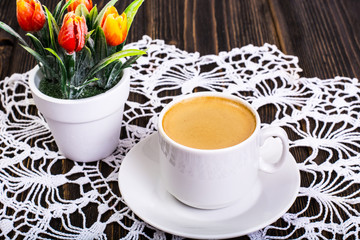 Freshly brewed hot aromatic espresso