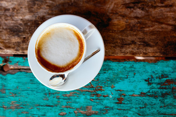 Breakfast coffee top view