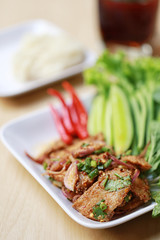 Roasted pork spicy salad of Thai foods style.